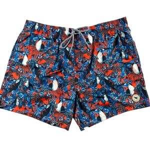 Ted Baker London Swim Trunks Mens 6 (2XL) Orange Blue Toucan Print Lobster Lined